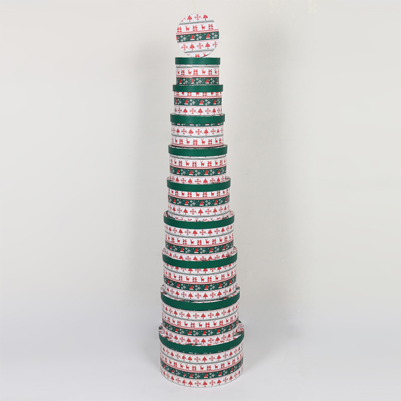 صندوق هدايا من الورق المطلي الدائري بنمط عيد الميلاد 813 مع ختم رقائق الذهب والتصفيح غير اللامع