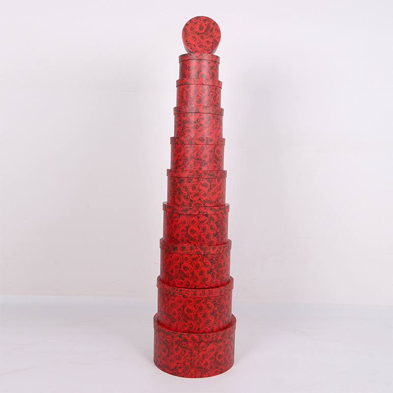 مجموعة هدايا دائرية قابلة للتكديس مطبوعة على شكل قلب رومانسية مكونة من 10 قطع